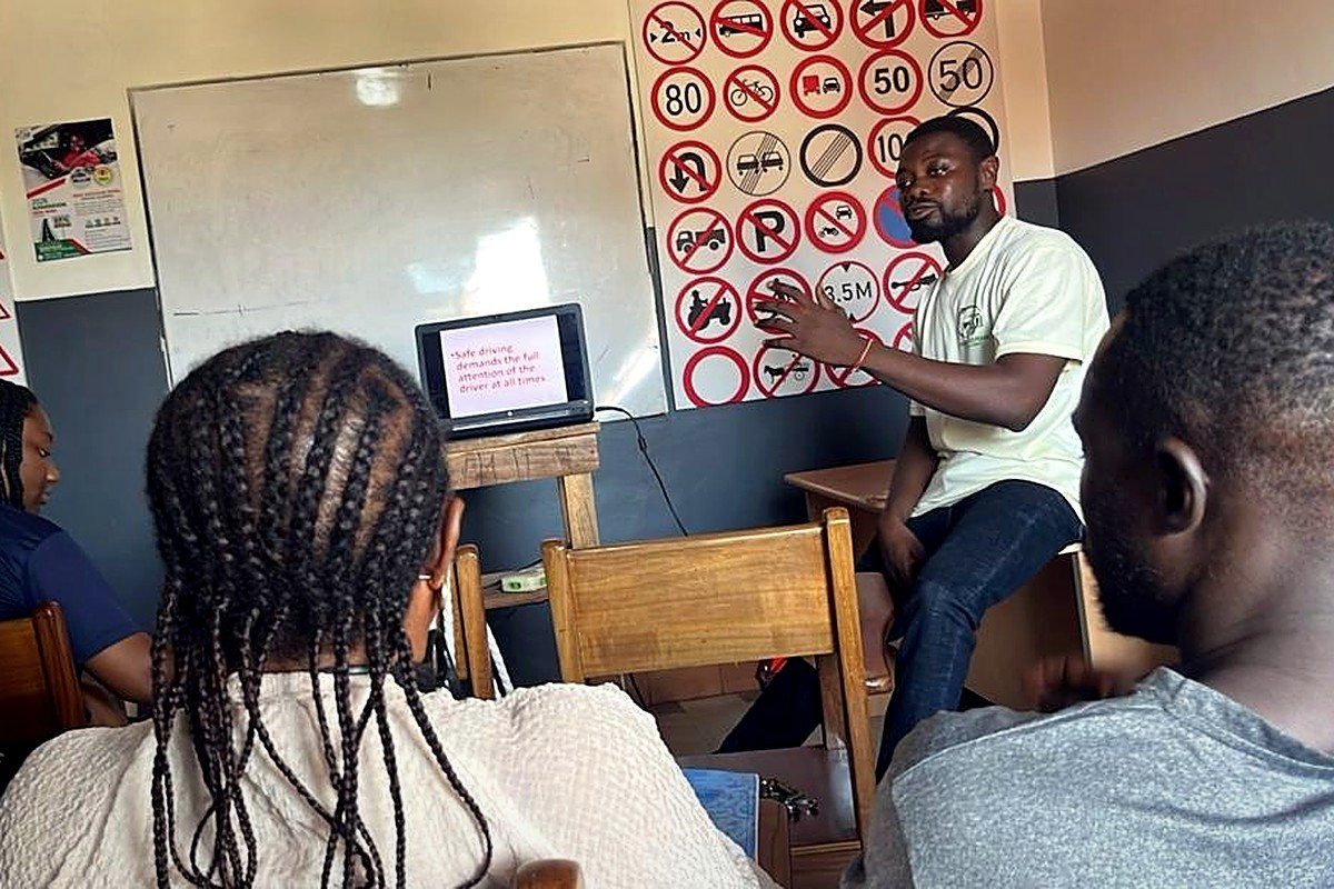 Instructor teaching road signs in class