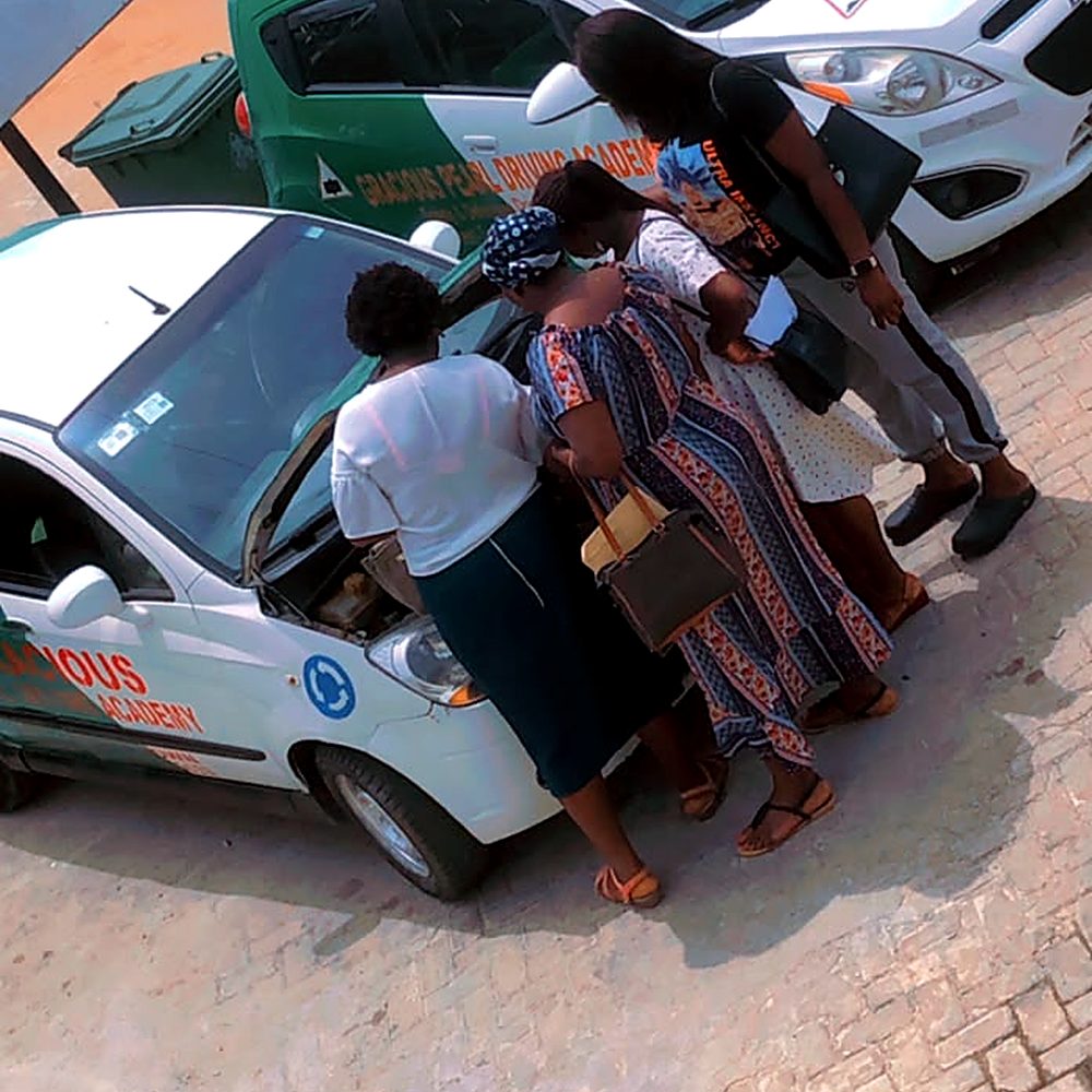 Students at a training car
